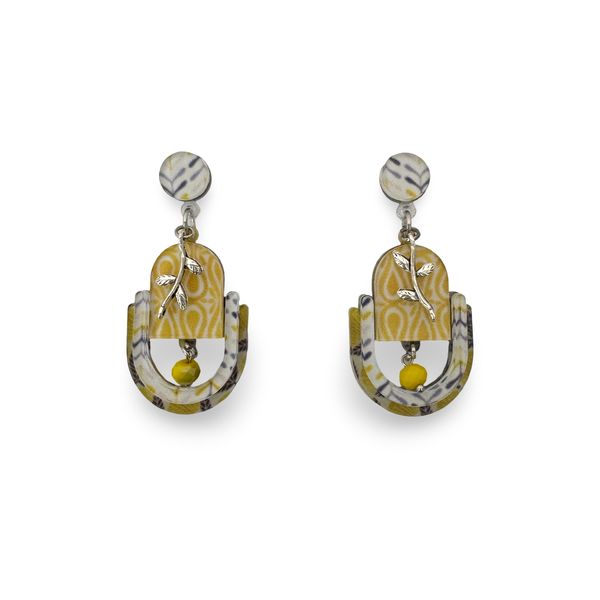 Lilly K Designs Women Yellow-Grey 164 Perspex Drop &amp; Dangle Earrings