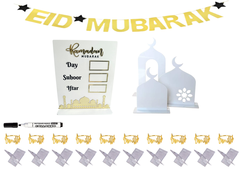 Luxury Ramadan and Eid Table Decor Set - White/Gold - 26 Items