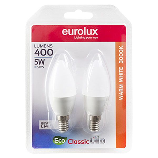 Eurolux 5w LED Candle Core E27 3000K Warm White Globes