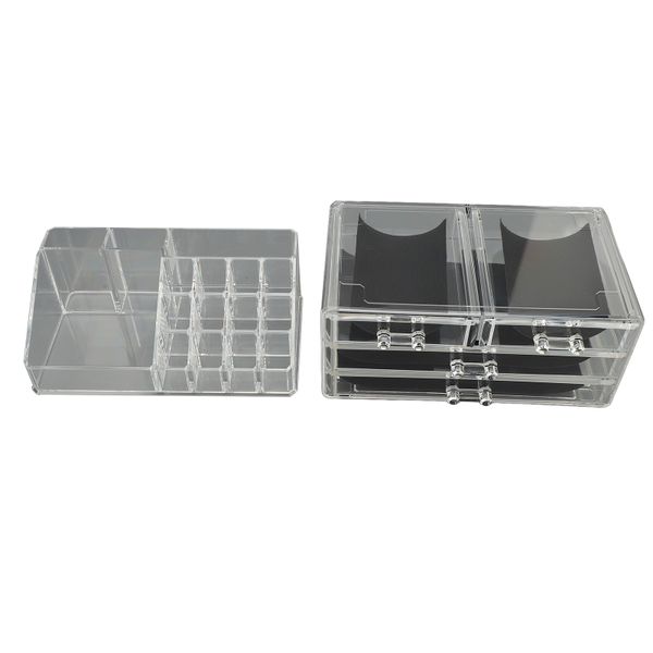 4-Drawer Makeup Organizer with Brush Holder &amp; Vanity Tray for Lipstick/Jewelry