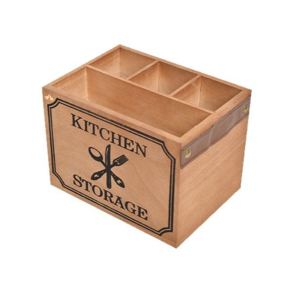 ALANES Wooden Kitchen Utensil Holder Wood Organizer for Forks Knives