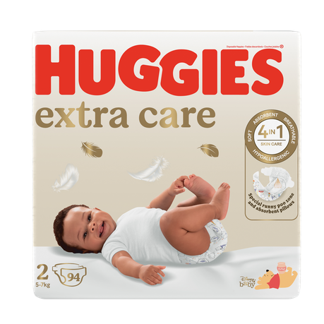 Huggies Extra Care Disposable Nappies - Size 2 Baby 94 Nappies Jumbo Pack