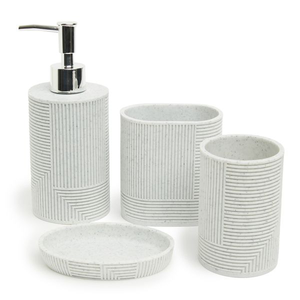 George &amp; Mason - Linear Resin 4 Piece Bathroom Accessory Set - Grey