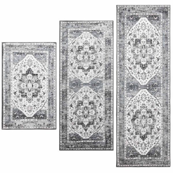 Chenshia 3 Piece Non-Slip Kitchen Rug Washable Comfort Hallway Floor Mats