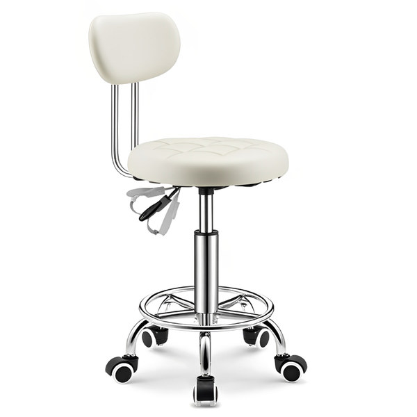 Small Rolling Barstool Chair Backrest Durable with Leather Seat Black