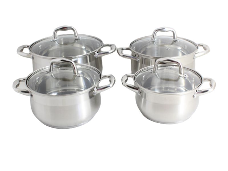 Delica - 8 Piece Stainless Steel Pot Set with Glass Lid &amp; Thick Bottom