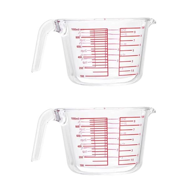 2 Pack - 1000 ml Glass Measuring Jug With Handle - Transparent