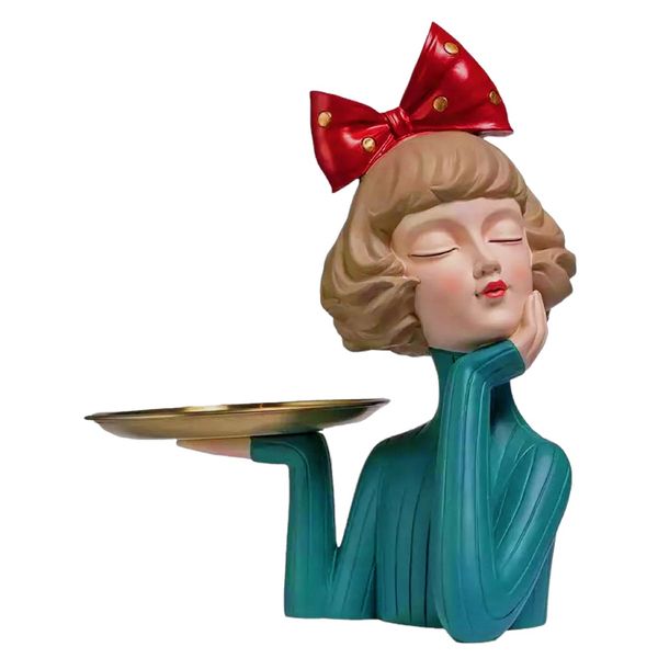 Modern Gorgeous Girl Resin Art Statue Tray Ornaments