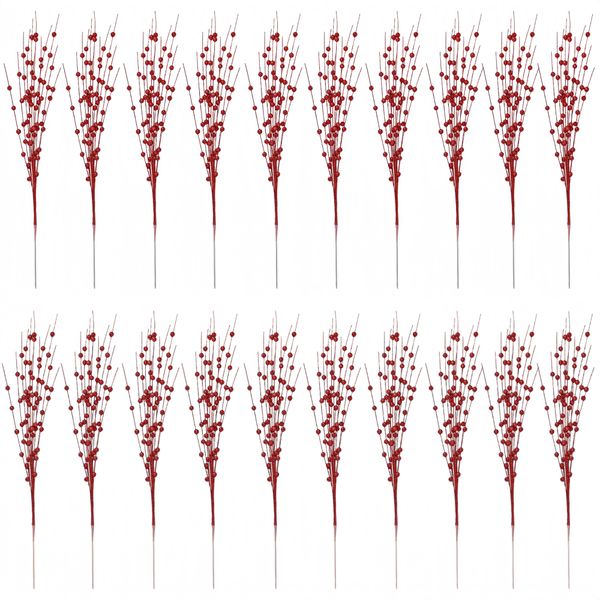20 Pcs Glitter Berry Stem Christmas Decorations Bead Sticks Pick