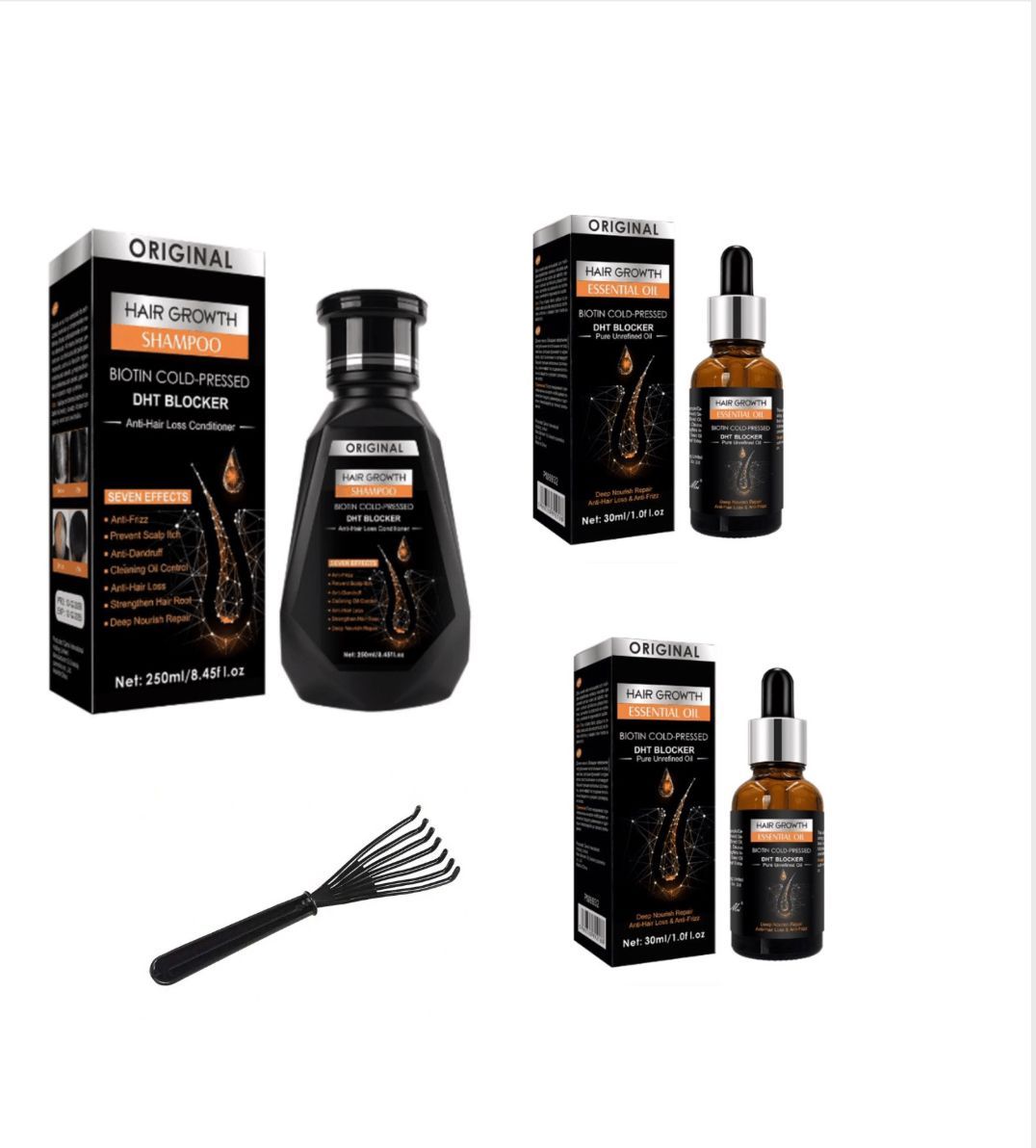 Biotin Hair Shampoo, Biotin Growth Oil X2, & Comb Cleaner