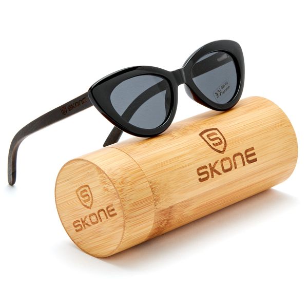 Skone Nevis Cat Eye Bamboo Sunglasses - Black &amp; White