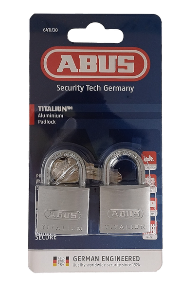 ABUS 64TI/30 - 2 Titalium Padlock 30mm Pack of 2 Keyed Alike