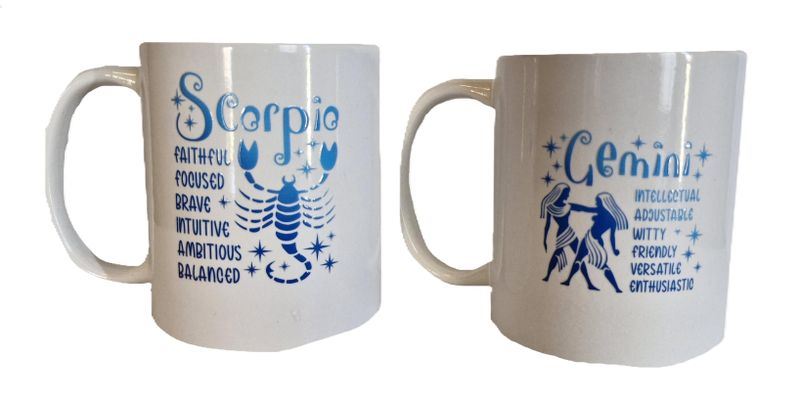 Set of 2 Coffee mugs with Zodiac sign Scorpio &amp; Gemini