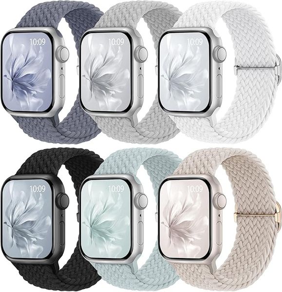 6 Pack Braided Stretchy Bands Compatible with Apple Watch Band 38/40/41mm