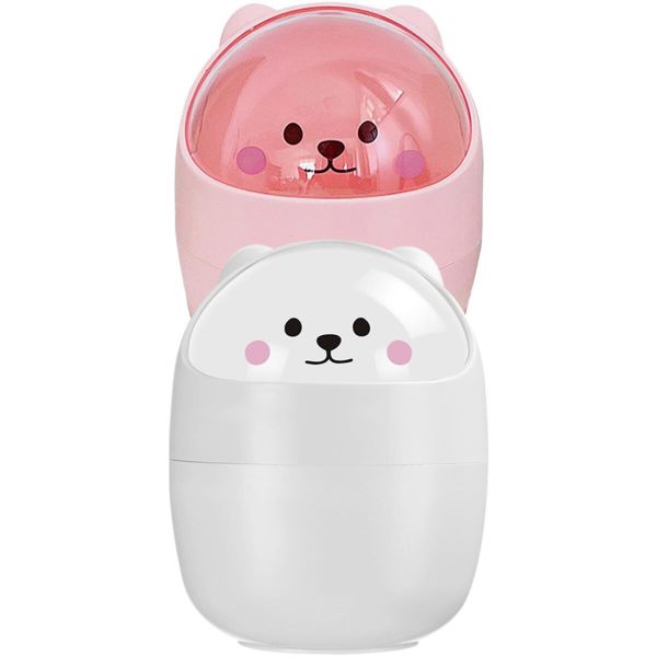 Cartoon Waste Bin With Lid Compact Storage Basket For Bedroom Office Home