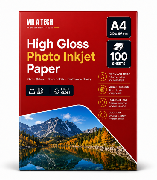 A4 High Gloss Photo Inkjet Paper 115GSM - 100 Sheets