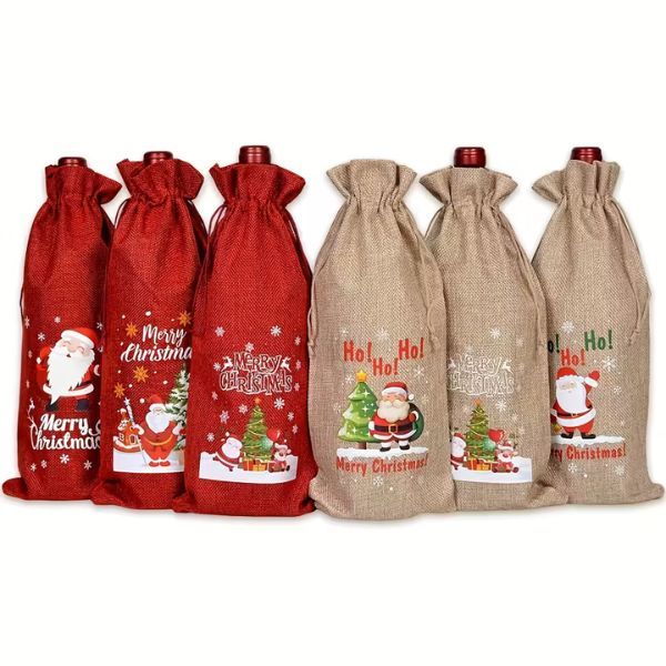6 Piece Festive Christmas Tote Gift Bags For Bottles of Liquor