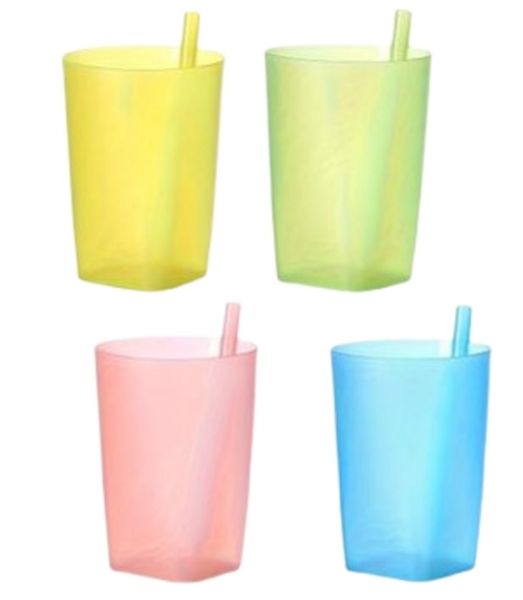 Straw Integrated Kids Plastic Cups Set BPA Free - 4 Pack