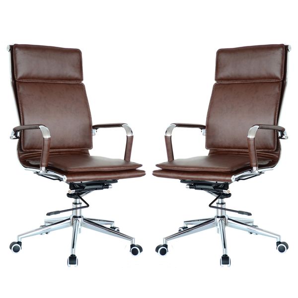 Classic PU Flat Cushion High Back Office Chairs - 2 Per Box - Brown