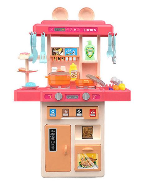 Olive Tree - Toy Kitchen Set 42 Pieces with Smoke &amp; Sound Simulation- Pink