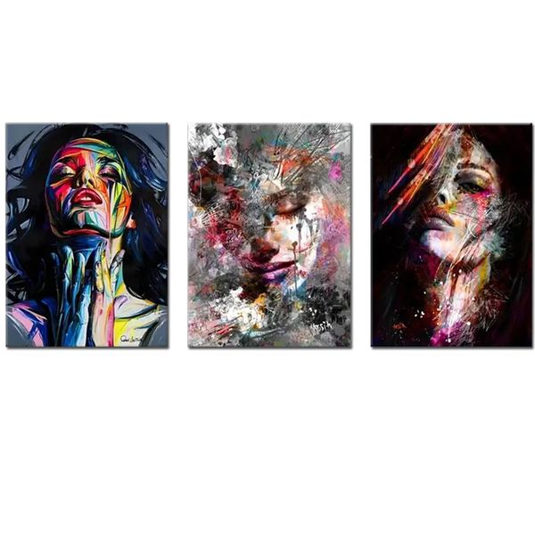 Canvas_Art-3 Pieces Beautiful Graffiti Woman Face Abstract Wall Art