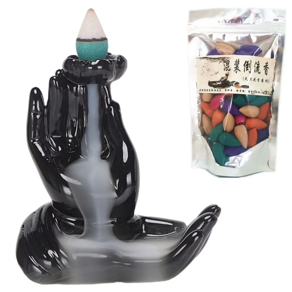 Back Flow Incense Burner Goddess Hand + 50 Floral Scented Backflow