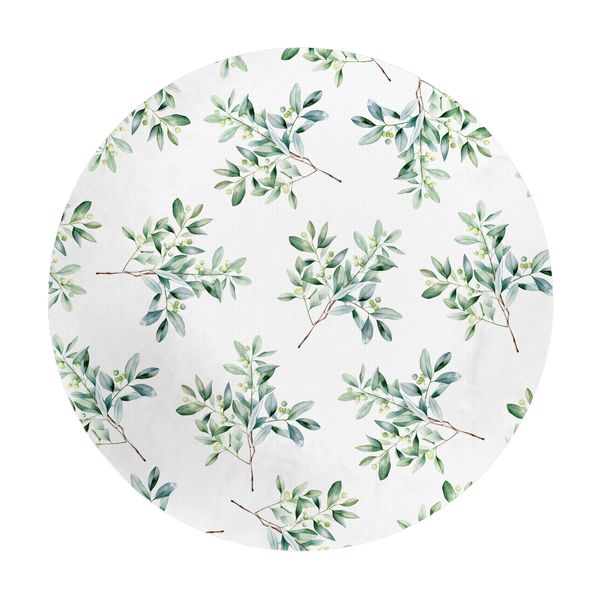 Eucalyptus on White Round Tablecloth