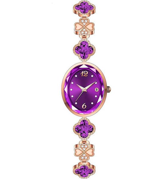 Stylish Women's Bracelet Petal Oval Quartz Watch Luxury Elegant - Purple