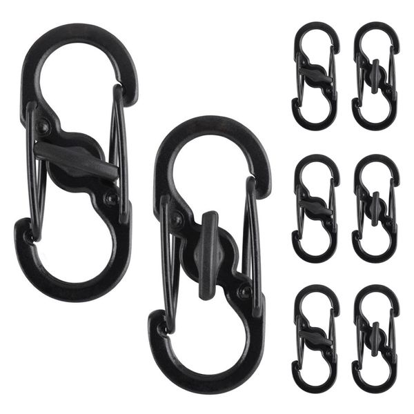 QYNIAL S-Biner MicroLock Stainless Steel Carabiner, Black - 8 Pack