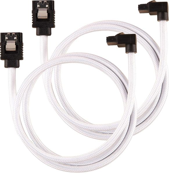 Premium Sleeved SATA 6Gbps 30cm 90 Connector Cable - White