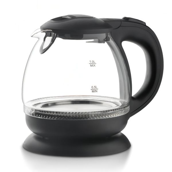 1650W 1.0L Electric Kettle with Safety Shut-Off and Glass Body