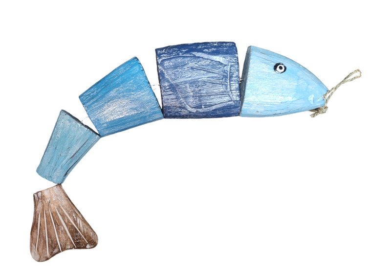 Fish Wooden Bendable Wall Decor Blue White - 50cm x 10cm
