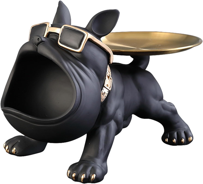 Bulldog Butler Décor with Tray Big Mouth Dog Statue