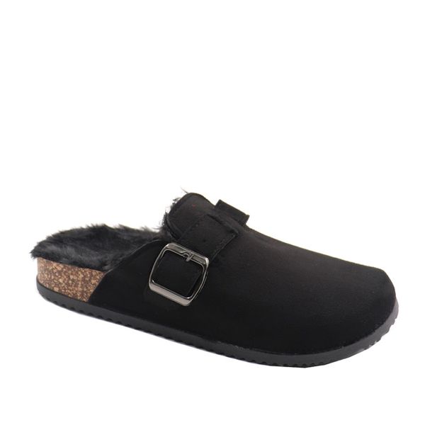 Ladies Fur Lined Closed Toe Slip On Flat Mule