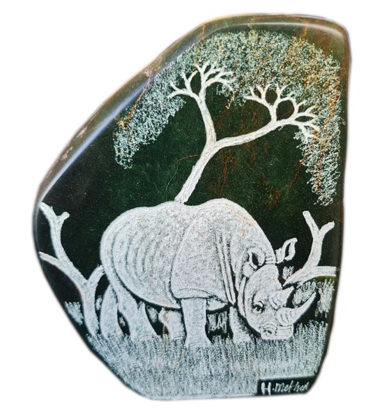 Verdite Rhino Bush Hand Carved Green Stone