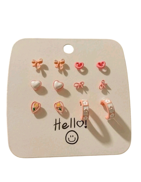 6 Pack Pink Stainless Steel Hypoallergenic Earrings for Girls / Women