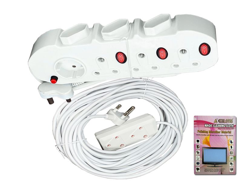 Everlotus 16 m Extension Cord with 7 way Multiplug Switch and Micro Cloth