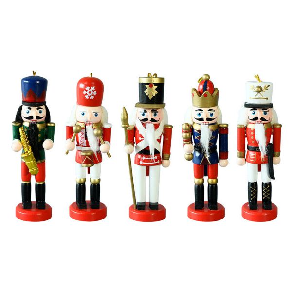 5Pc/Set Christmas Nutcracker Wooden Ornaments Saxophone Soldiers Manual Dec