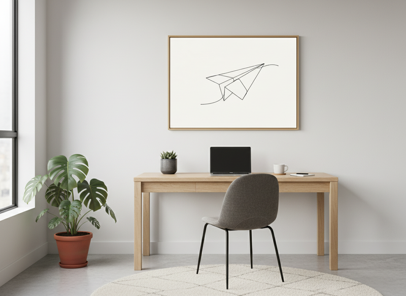 Canvas Wallart Home decor Modern Art - Elegant_Paper_Plane_Line_Art
