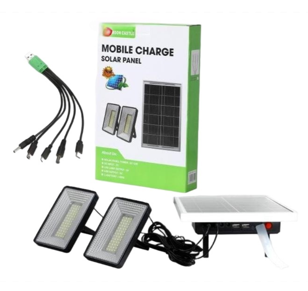 5V Solar Energy Storage Panel, Two Lights, And a 5-in-1 Charging Cable