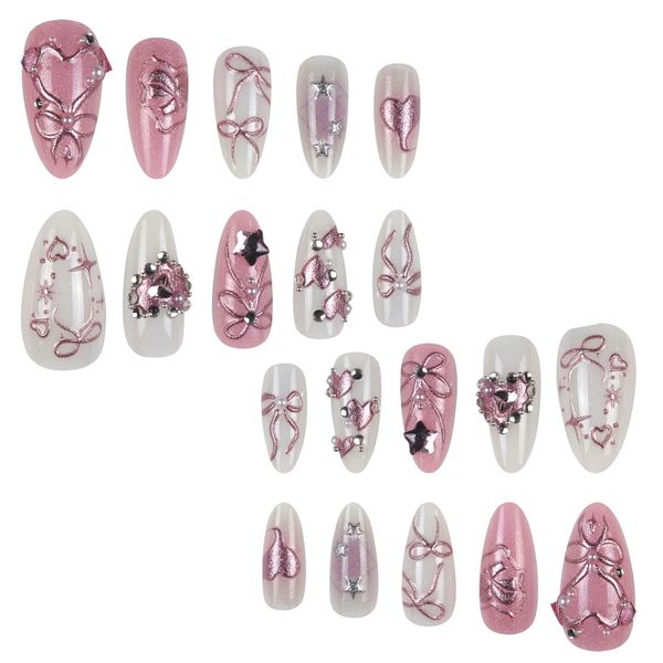 20-Piece Handmade Wearable 3D Nail Women Full Coverage Nail Sticker Reusable
