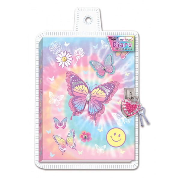 Hot Focus Butterfly Diary with Lock &amp; Keys - Girls Journal 300 Lined Pages