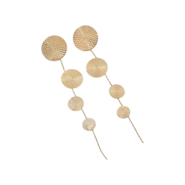 Women's Minimalistic Textured Disc Design Drop And Dangle Earrings - Gold