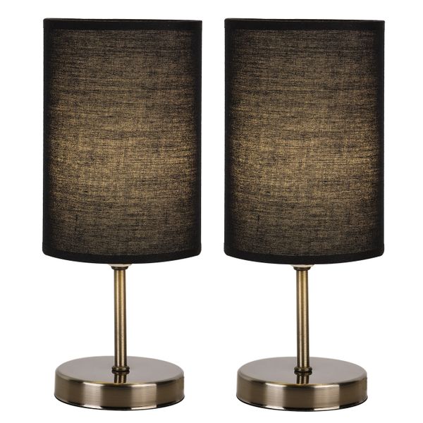Twin Pack Antique Brass and Black Bedside Lamps - TL680 Antique