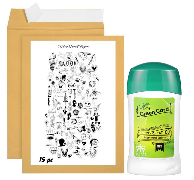 Tattoo Transfer Kit-Stencil Paper 15 Sheets + Roll-On Stencil Gel 60g