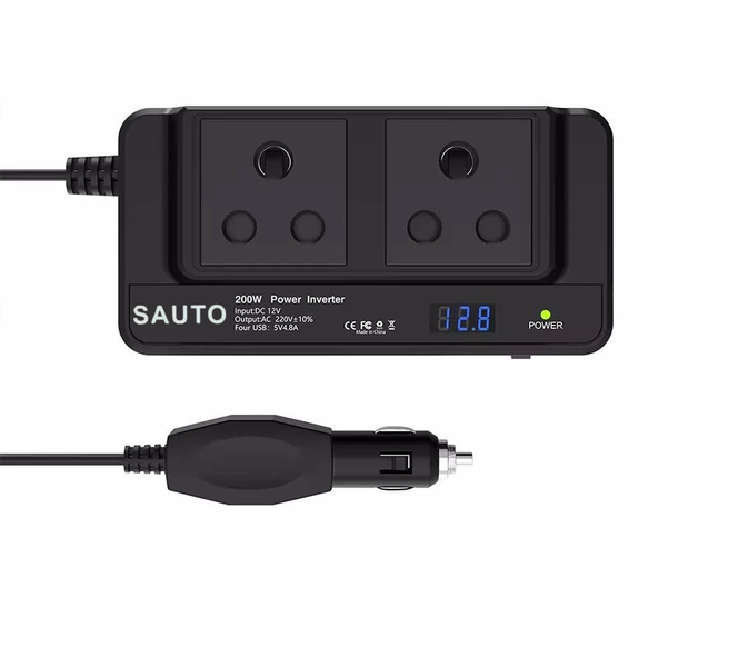 SAUTO 200W Dc 12v To Ac 220v 200 Watt Car Power Inverter With 4 USB ports
