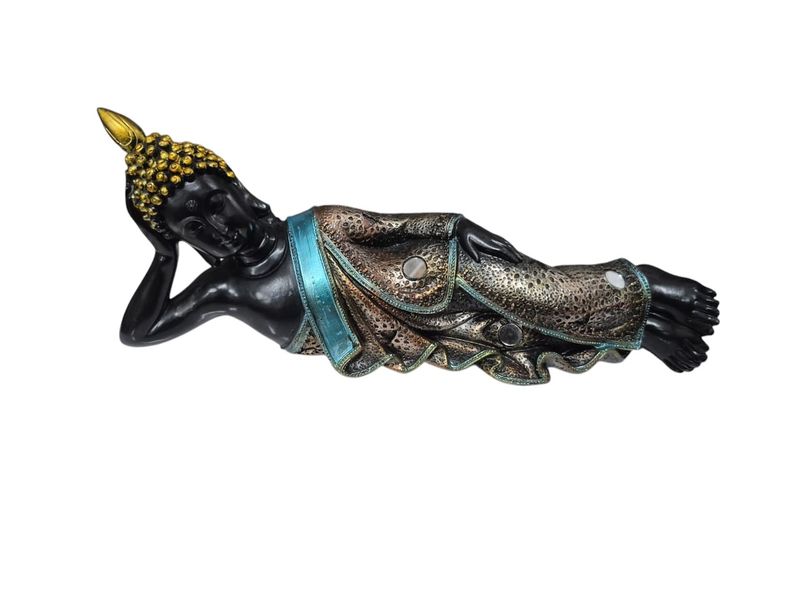 40cm Laying Buddha Statue Gold, Black, Blue, Bronze, and Mirror Details