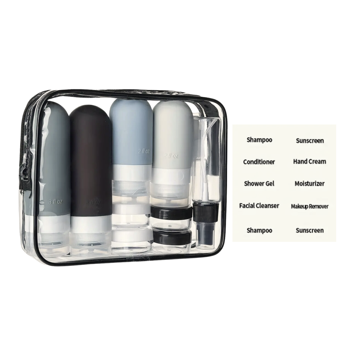 Silicone Travel Bottle Set with Labels - Set of 17