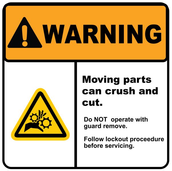 Warning moving parts can crush and cut 29x29cm sign - 2 Pack