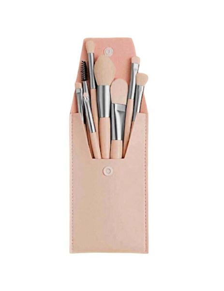 8 Piece - Portable Makeup Brush Set With Pouch - Apricot Cream